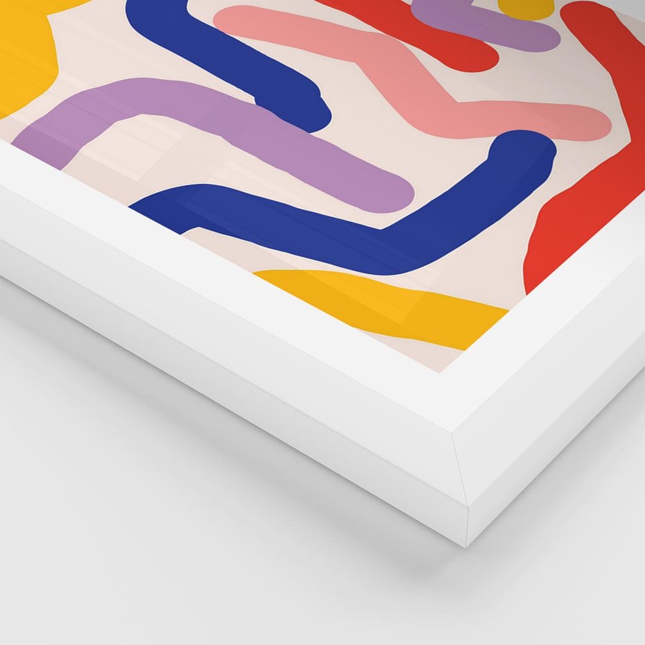 Plakat w ramie 40x50 - Abstrakcyjne Dialogi - abstrakcyjny kolorowy obraz, kolorowe linie - rama biała