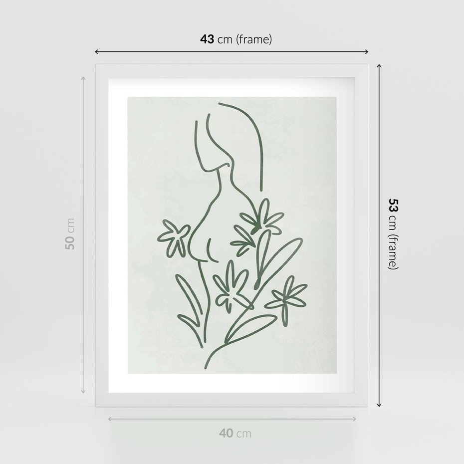 Plakat w ramie 40x50 - Odbicia Zielonego Raju - zielony odcień, abstrakcja - rama biała