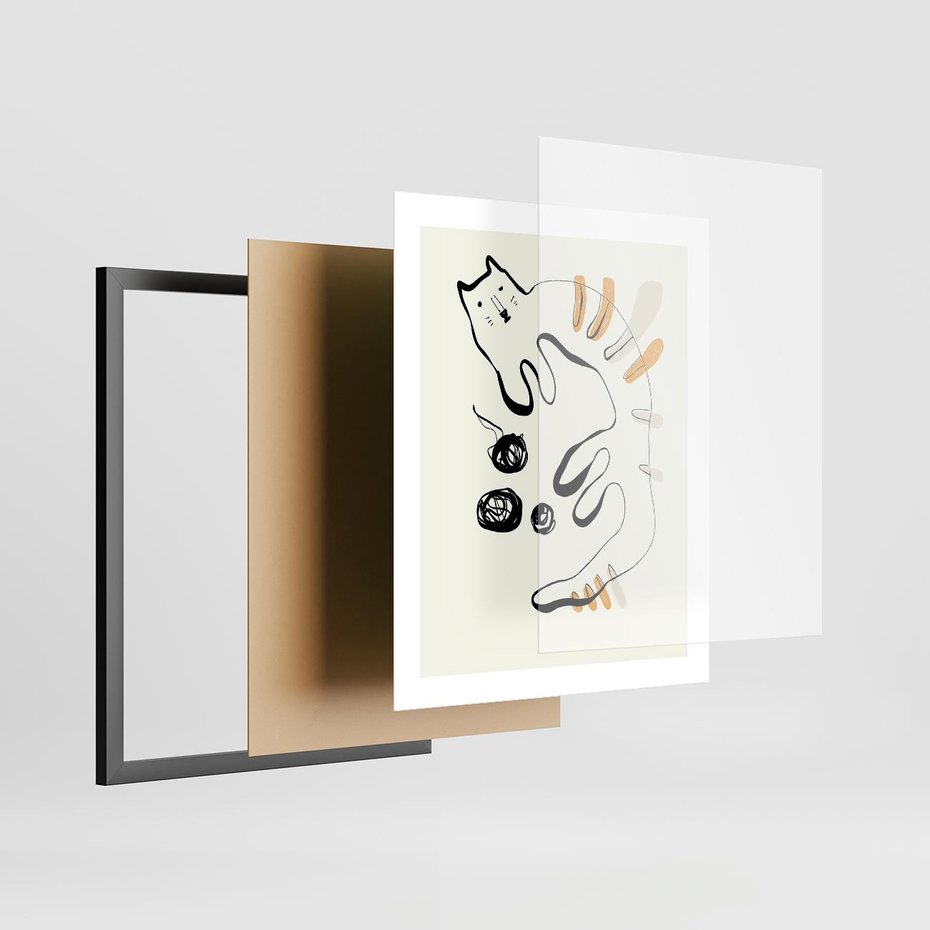 Plakat w ramie 40x50 - Picassowska Abstrakcja Kota - abstrakcyjna grafika kota, jak picasso - rama czarna