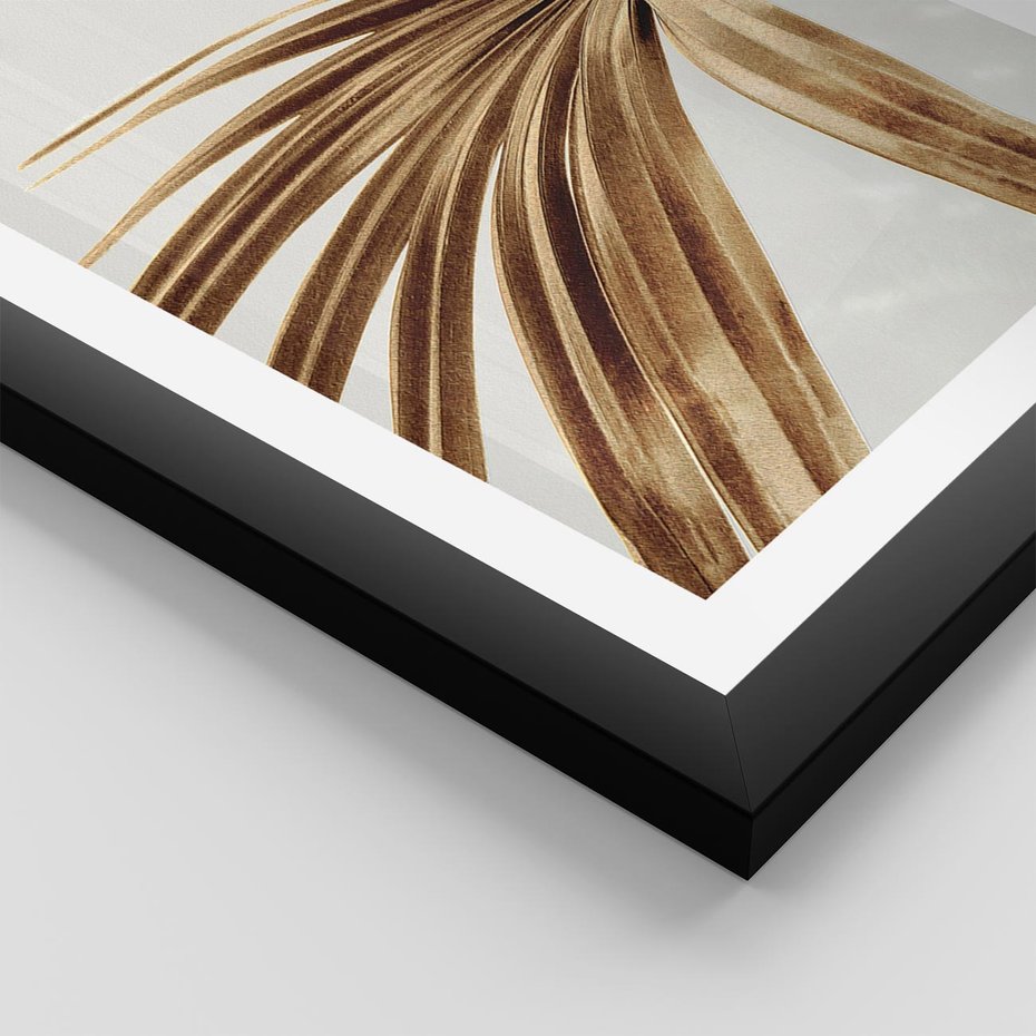 Plakat w ramie 50x70 - Egzotyczny Blask - złote, liście - rama czarna