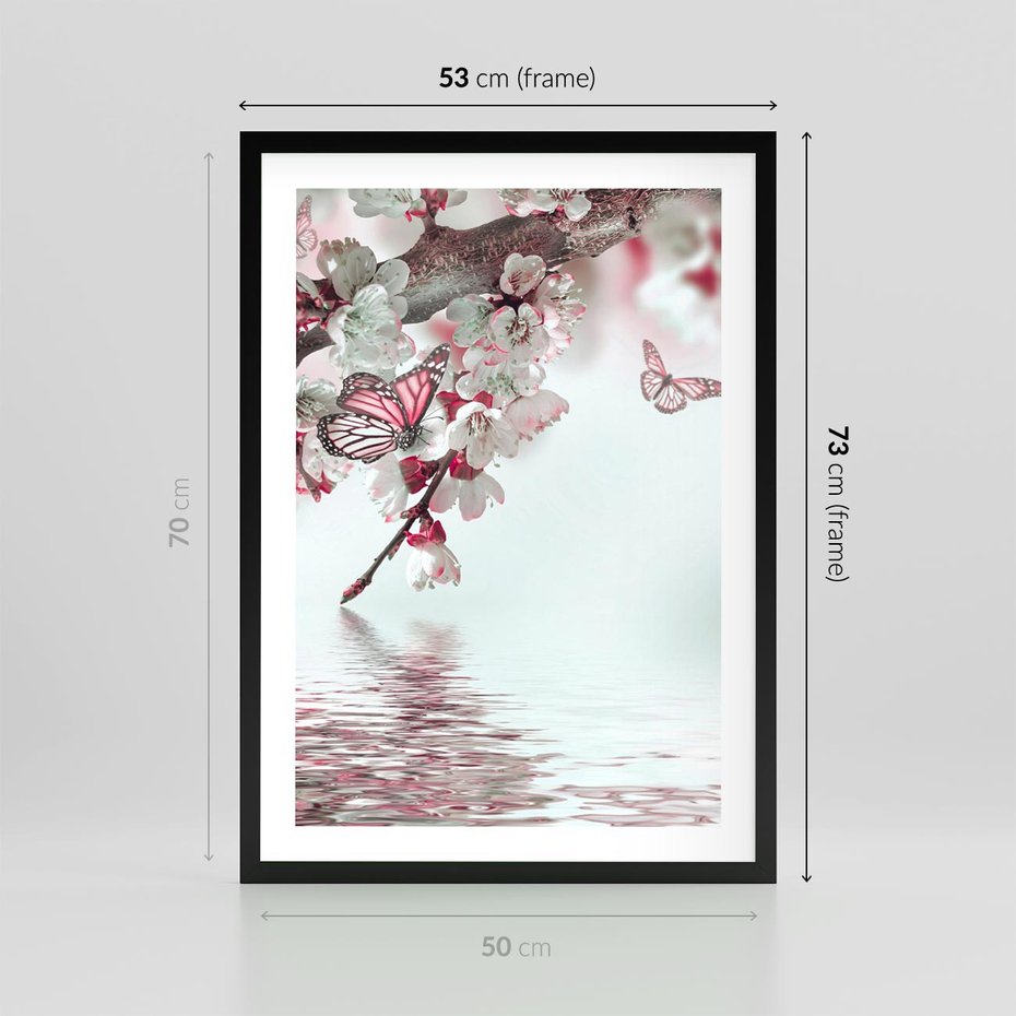 Plakat w ramie 50x70 - Kwiatowa baśń z motylami - kwiaty, motyle - rama czarna