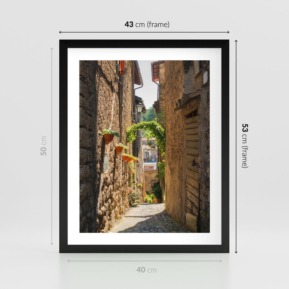 Plakat w ramie 40x50 - Włoska uliczka w perspektywie - Włochy, uliczka - rama czarna