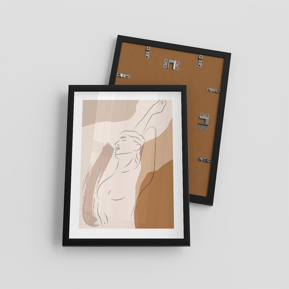 Plakat w ramie 30x40 - Sztuka Nagiej Formy - szkic nagiej kobiety, kolory beżowe - rama czarna