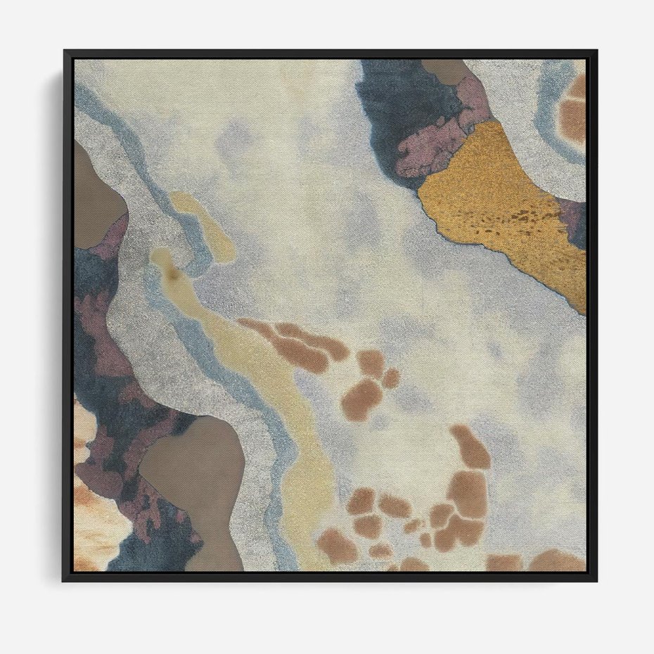 Obraz w ramie 50x50 - Melancholijne oddechy pędzla - abstrakcyjne formy, zgaszone kolory - rama czarna