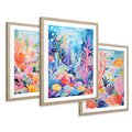 Zestaw obrazy w ramie 50x70 galeria - morze, rybki, akwarela, rafa, koralowa - rama drewno