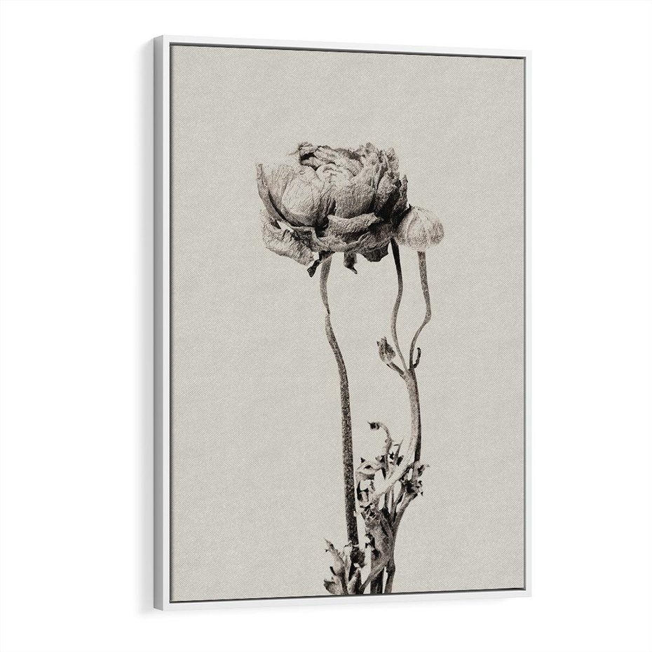 Obraz w ramie 70x100 - Kwiatowa Symfonia w Szarościach - czarno biała odbitka, jak fotografia - rama biała
