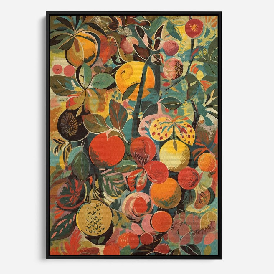 Obraz w ramie 50x70 - Księga Surrealnych Wyobrażeń - abstrakcyjny obraz owoców, jak picasso - rama czarna