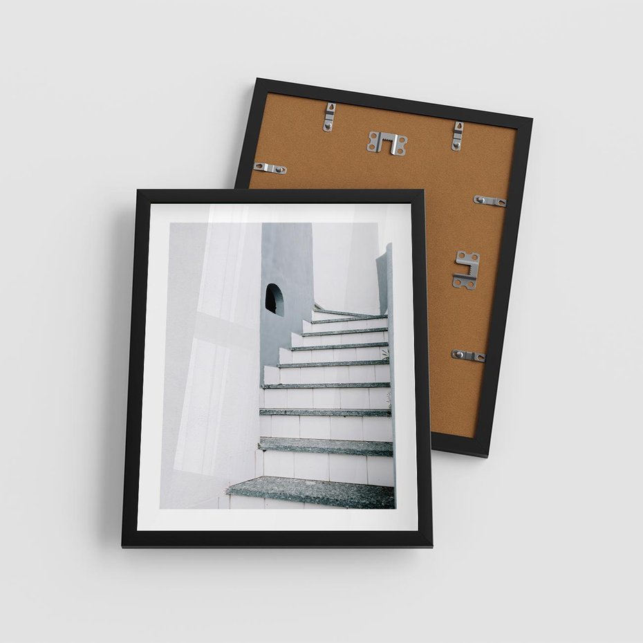 Plakat w ramie 40x50 - Schody ku Urokowi Wyspy - schody, santorini - rama czarna