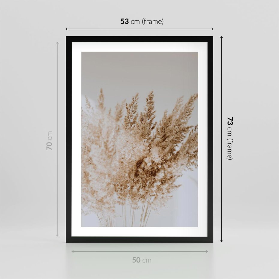 Plakat w ramie 50x70 - Boho Urok Traw Pampasowych - suche trawy, pampas - rama czarna