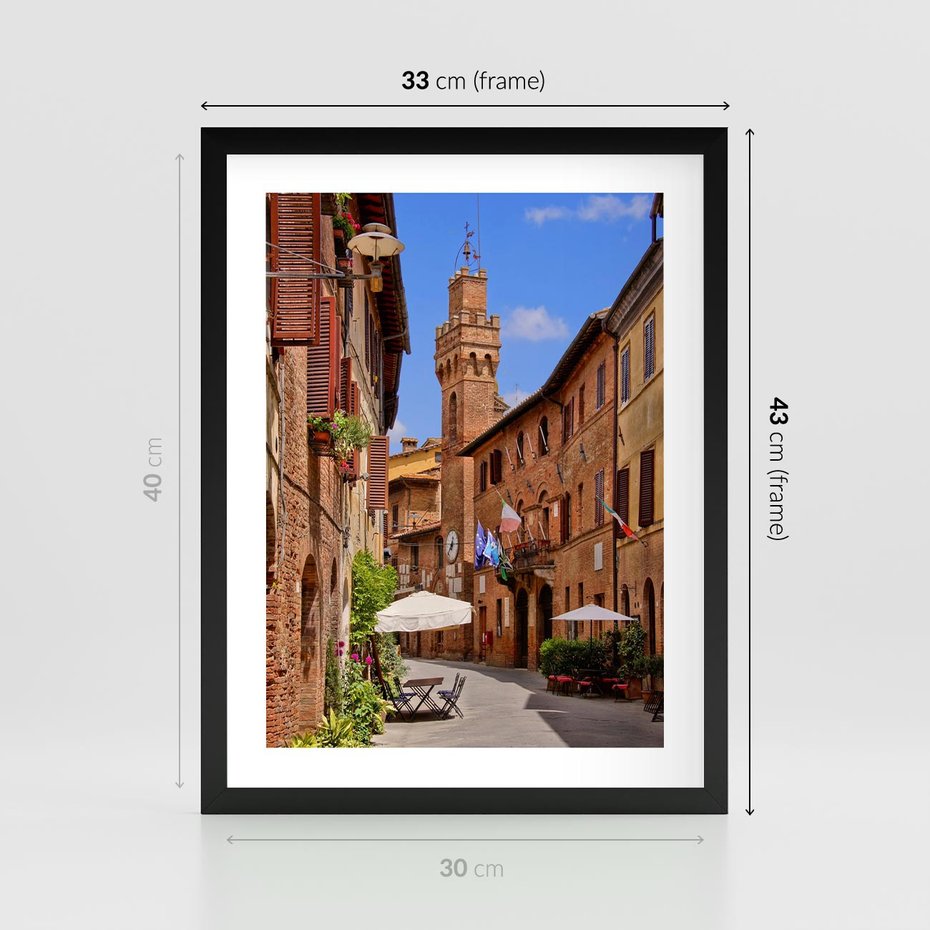 Plakat w ramie 30x40 - Urok włoskich uliczek - włoskie, uliczki - rama czarna