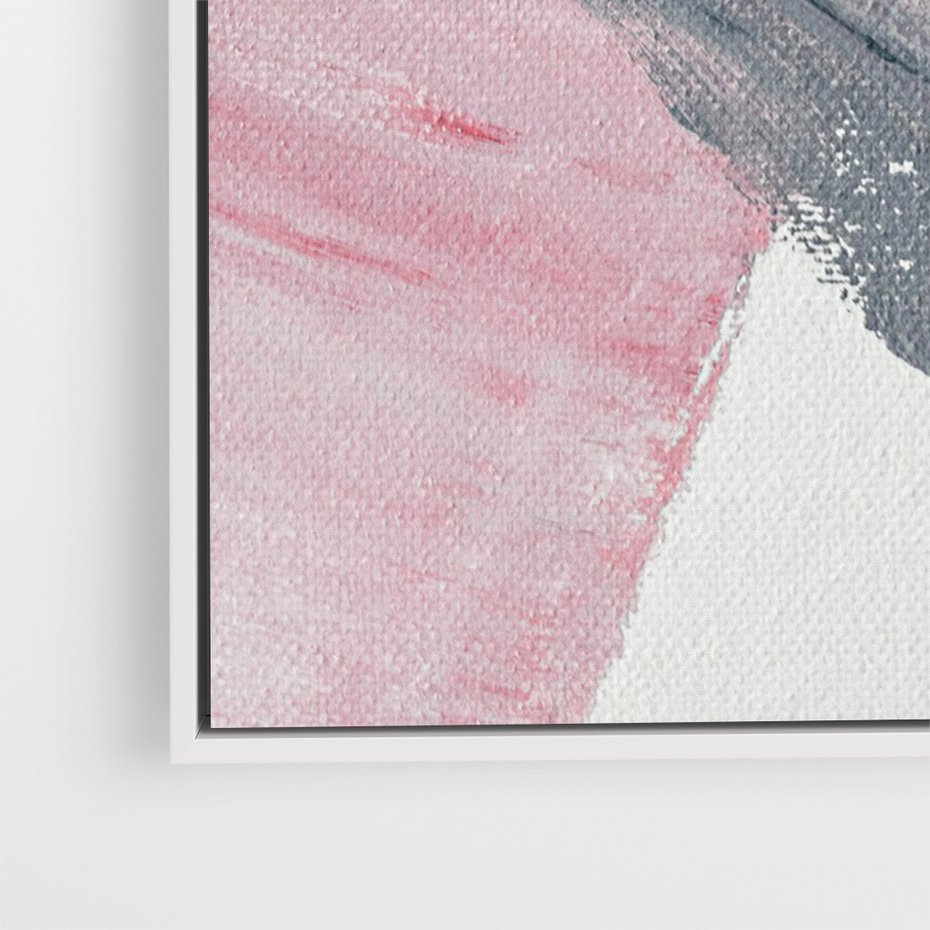 Obraz w ramie 80x120 - Kontrastujący Ruch Emocji - abstrakcyjne pasy farby, kolory róż szary czarny - rama biała