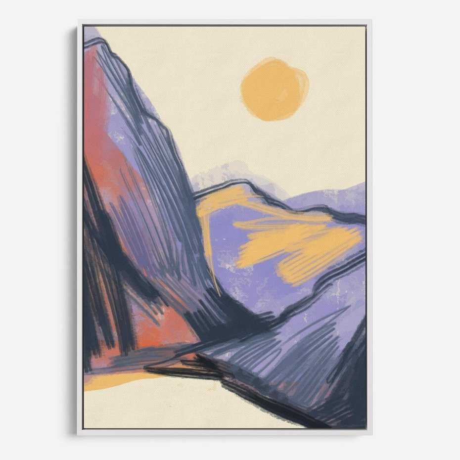 Obraz w ramie 80x120 - Ponad Szczytami - pastelowy krajobraz, nowoczesny plakat - rama biała