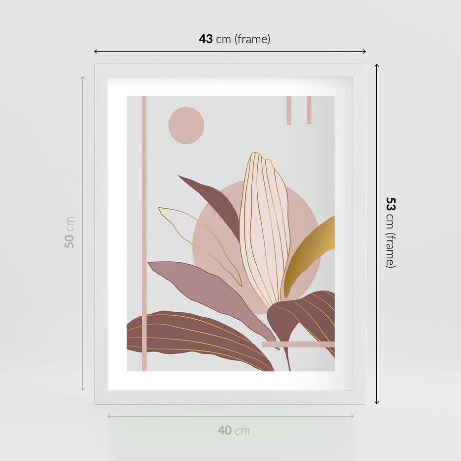 Plakat w ramie 40x50 - Pastelowa Uroda Natury: Kwiat z Złotymi Akcentami - pastelowa grafika, kwiat - rama biała