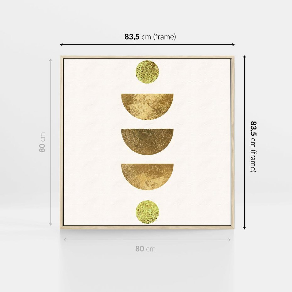 Obraz w ramie 80x80 - Harmonijne Odbicia - geometryczne złote kształty, tekstura - rama drewno