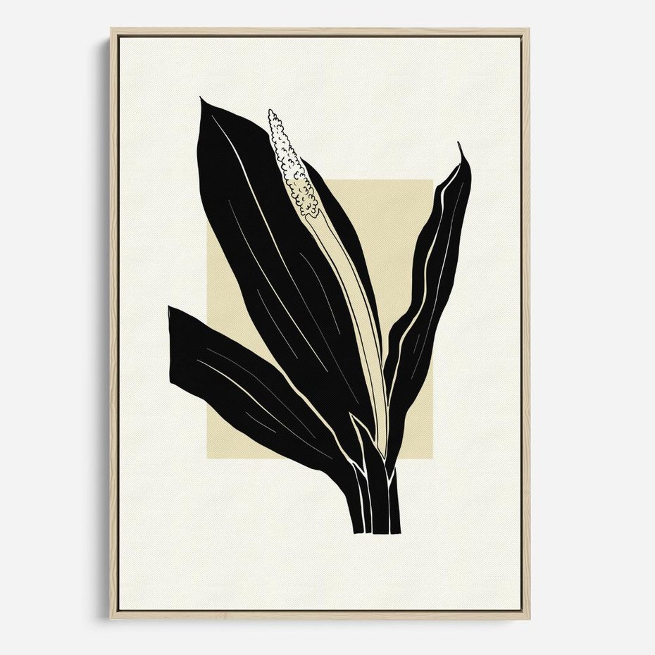 Obraz w ramie 80x120 - Harmonia liści - minimalistyczny obraz, szkic - rama drewno