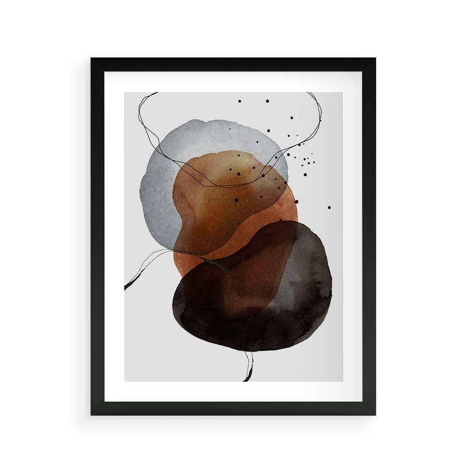 Plakat w ramie 40x50 - Kolorowe Wizje - abstrakcyjne plamy akwarelowe, czarny szkic - rama czarna