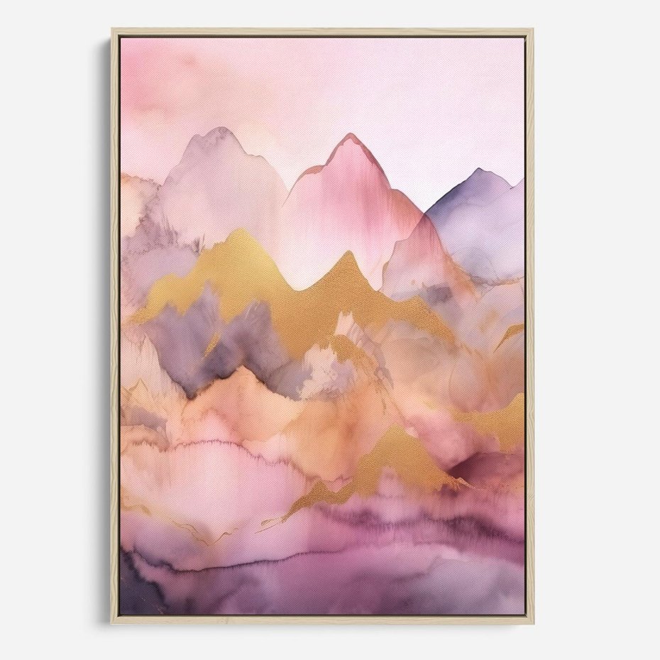 Obraz w ramie 80x120 - Pastelowe Wzgórza - pastelowe, różowe góry - rama drewno