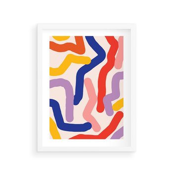 Plakat w ramie 30x40 - Abstrakcyjne Dialogi - abstrakcyjny kolorowy obraz, kolorowe linie - rama biała