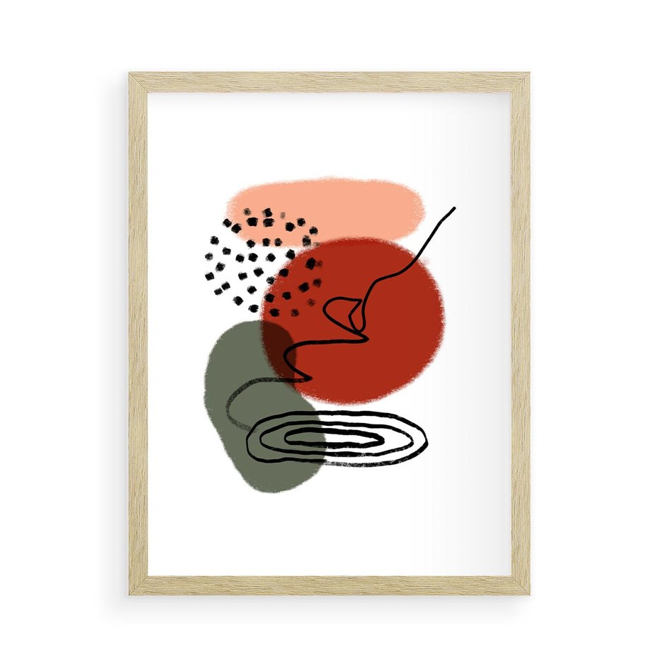 Plakat w ramie 50x70 - Boho w Brązie - abstrakcyjna sztuka, boho kształty - rama drewno