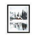 Plakat w ramie 40x50 - Urok Zimowego Krajobrazu - domek w górach, zima - rama czarna