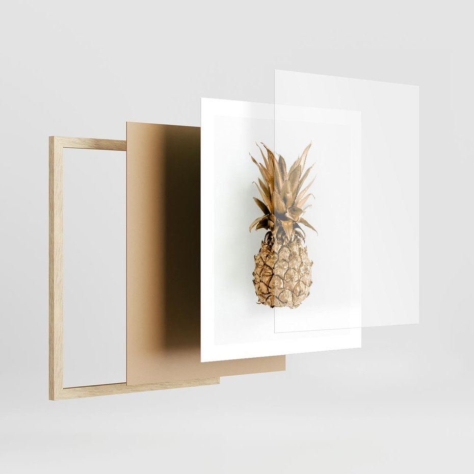 Plakat w ramie 40x50 - Ekskluzywny Akcent - złoty, ananas - rama drewno