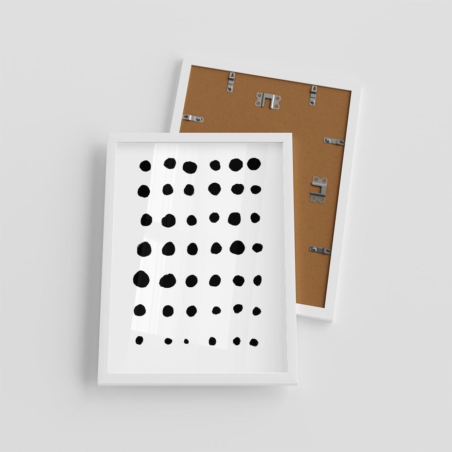 Plakat w ramie 30x40 - Migocące Anomalie - abstrakcyjna kompozycja z czarnych kropek, minimalistyczny czarno bialy plakat - rama biała