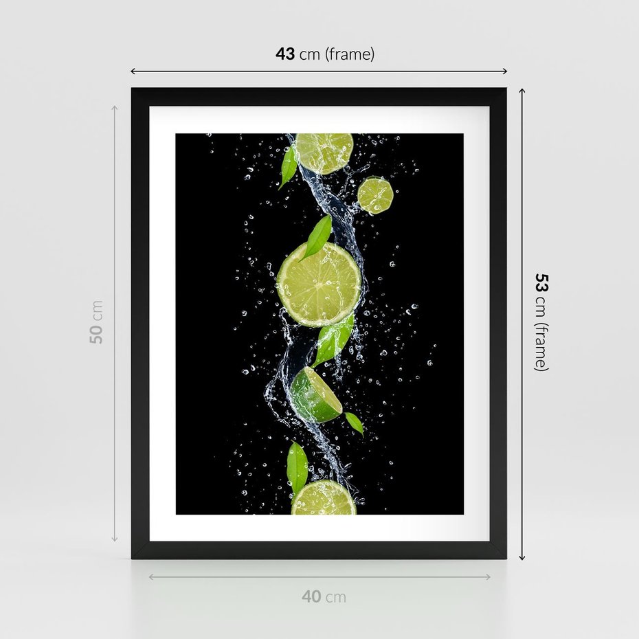 Plakat w ramie 40x50 - Świeżość Cytrusów - limonki, cytryny - rama czarna