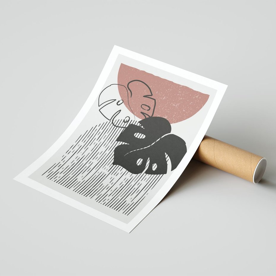 Plakat bez ramy 21x30 - Nowoczesna Monstera: Szkic w Grafice - nowoczesna grafika, monstera