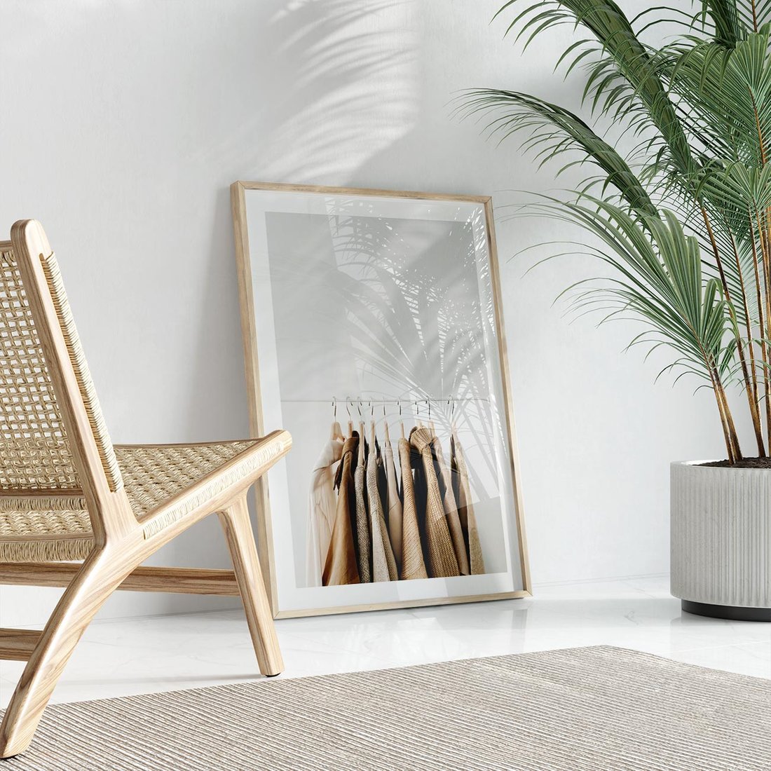 Plakat w ramie 50x70 - Boho Elegancja - boho kobiece zdjęcie, wieszak - rama drewno