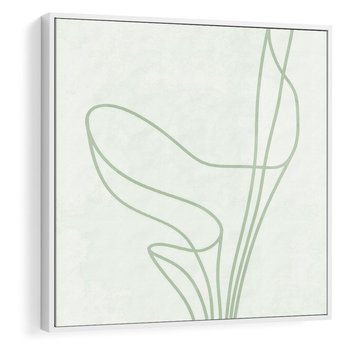 Obraz w ramie 80x80 - Zielona Równowaga Linii - abstrakcyjne delikatne zielone linie, nowoczesny plakat - rama biała