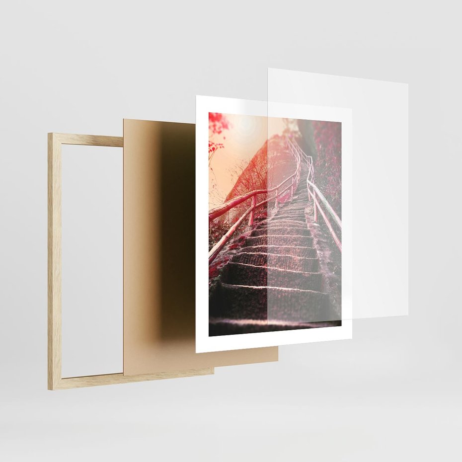 Plakat w ramie 40x50 - Schody prowadzące do nieznanych ścieżek - schody, ścieżka - rama drewno