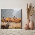 Obraz w ramie 50x50 - Malownicza Harmonia - jelenie, jesień - rama biała