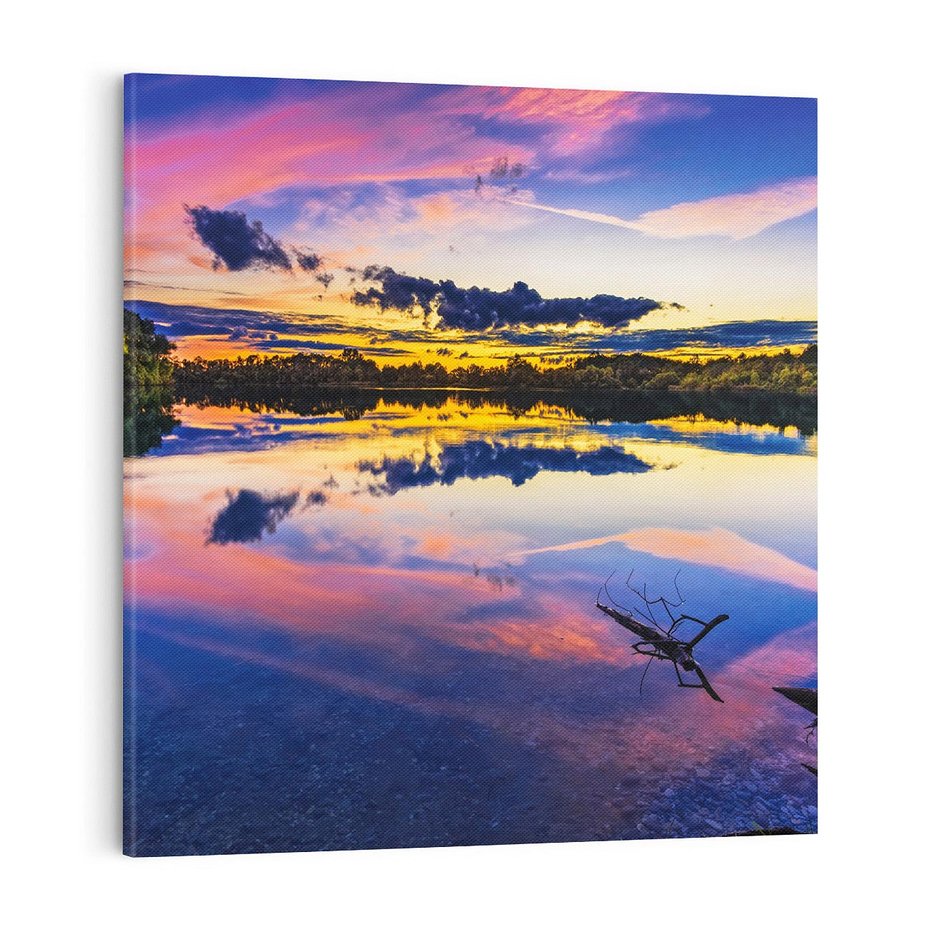 Obraz na płótnie 70x70 - Magiczny zachód słońca nad jeziorem - zachód, słońca