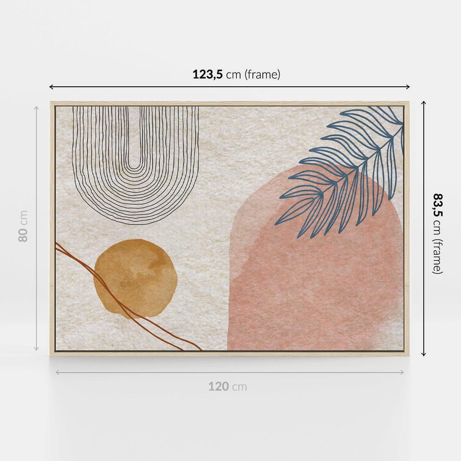 Obraz w ramie 120x80 - Liście i Geometrie - nowoczesny, akwarelowe plamy - rama drewno