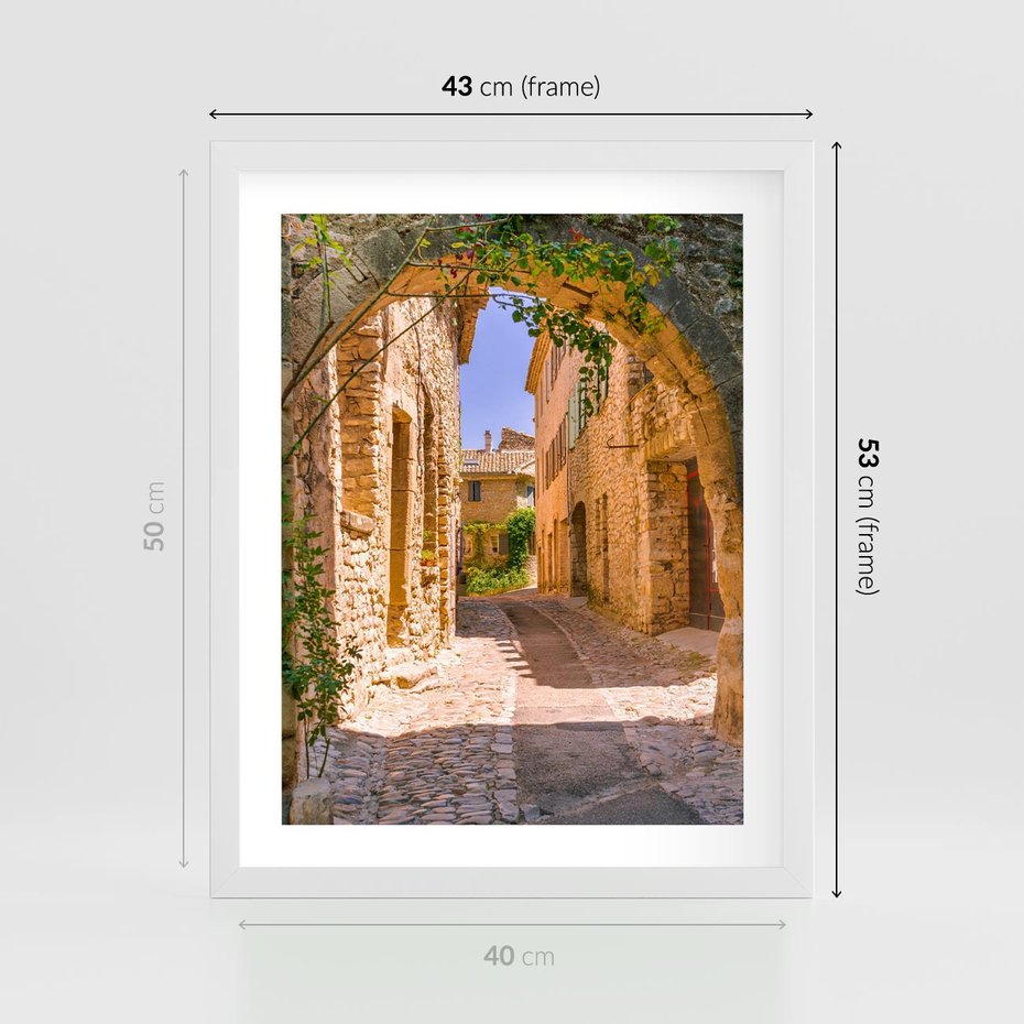 Plakat w ramie 40x50 - Malownicza uliczka w perspektywie - uliczka, perspektywa - rama biała