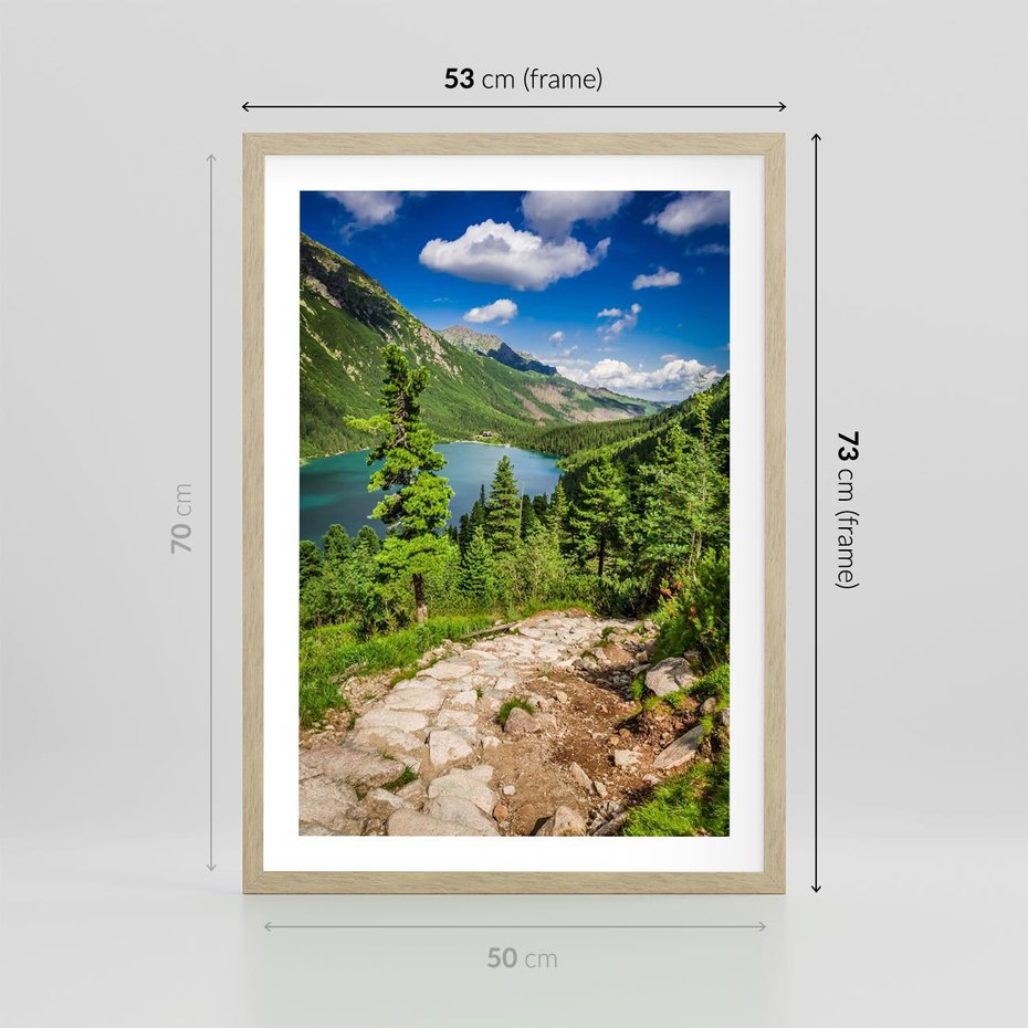 Plakat w ramie 50x70 - Jezioro górskie: harmonia natury - jezioro, góry - rama drewno