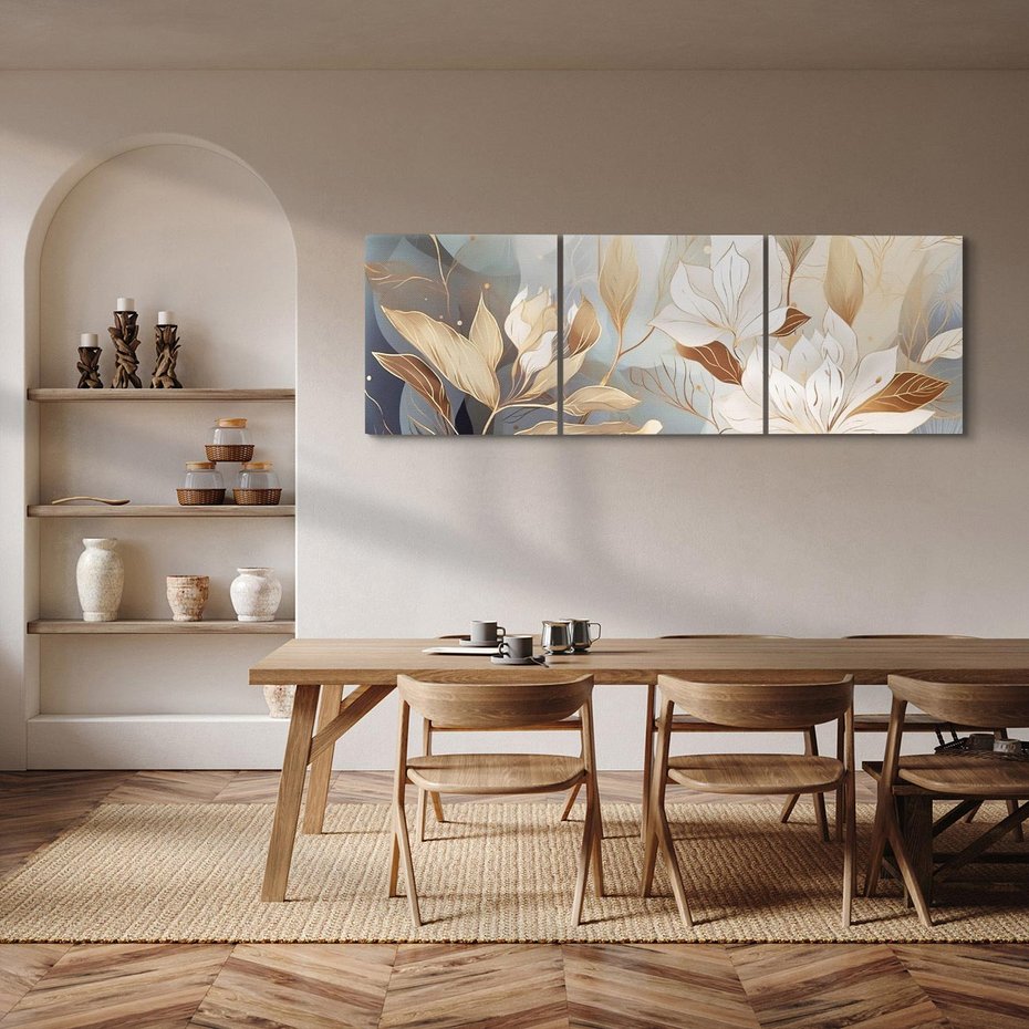 Obraz na płótnie 90x30 - Ekspresjonistyczny deszcz uczuć - grafika, złote kwiaty