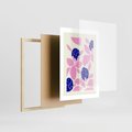 Plakat w ramie 30x40 - Impresje deszczu - nowoczesna kompozycja, kwiaty - rama drewno