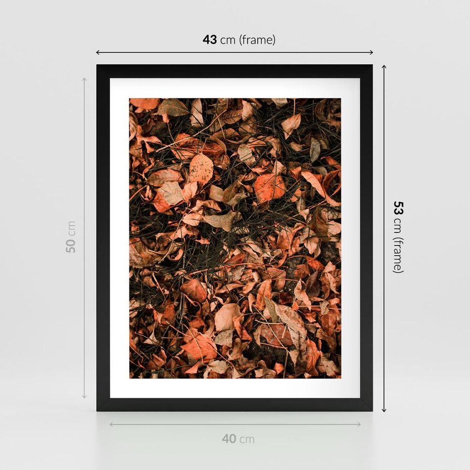 Plakat w ramie 40x50 - Jesienny Splot: Pomarańczowe Liście - liście, pomarańczowe suche liście - rama czarna