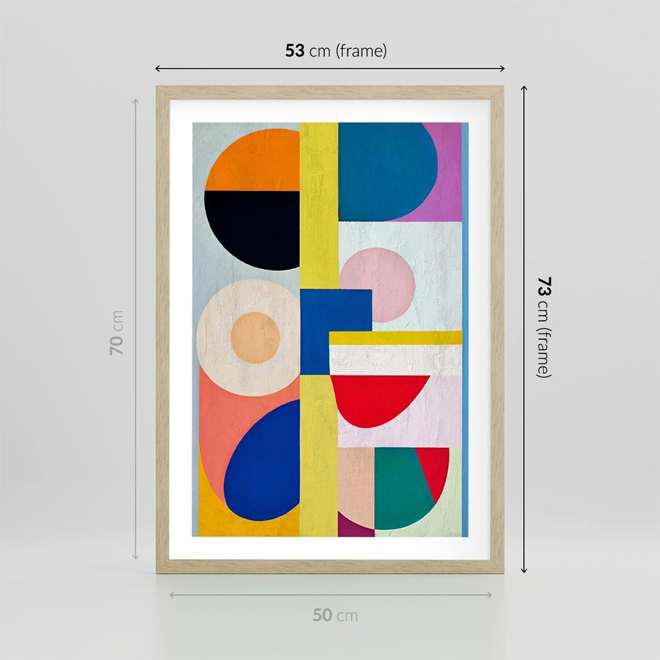 Plakat w ramie 50x70 - Harmonia Kolorowych Impulsów - abstrakcyjne geometryczne kształty, olejny obraz - rama drewno