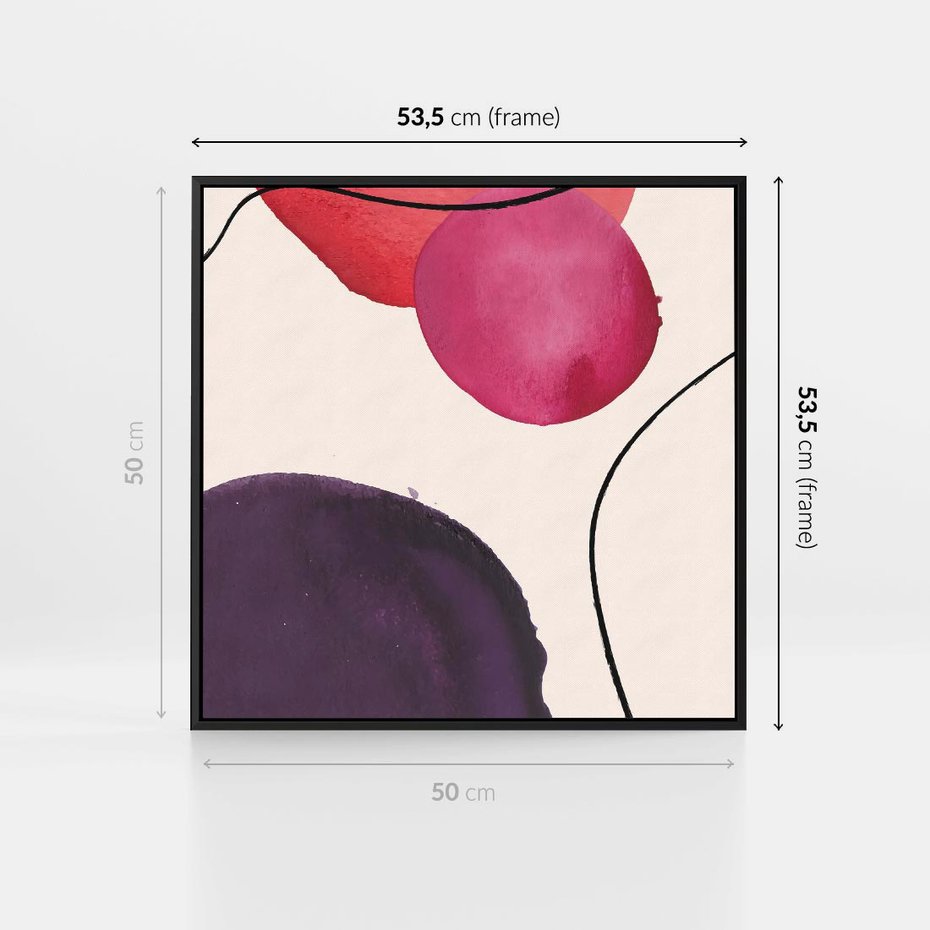 Obraz w ramie 50x50 - Kolorowe Impresje - abstrakcyjne akwarelowe plamy, nieregularne linie - rama czarna