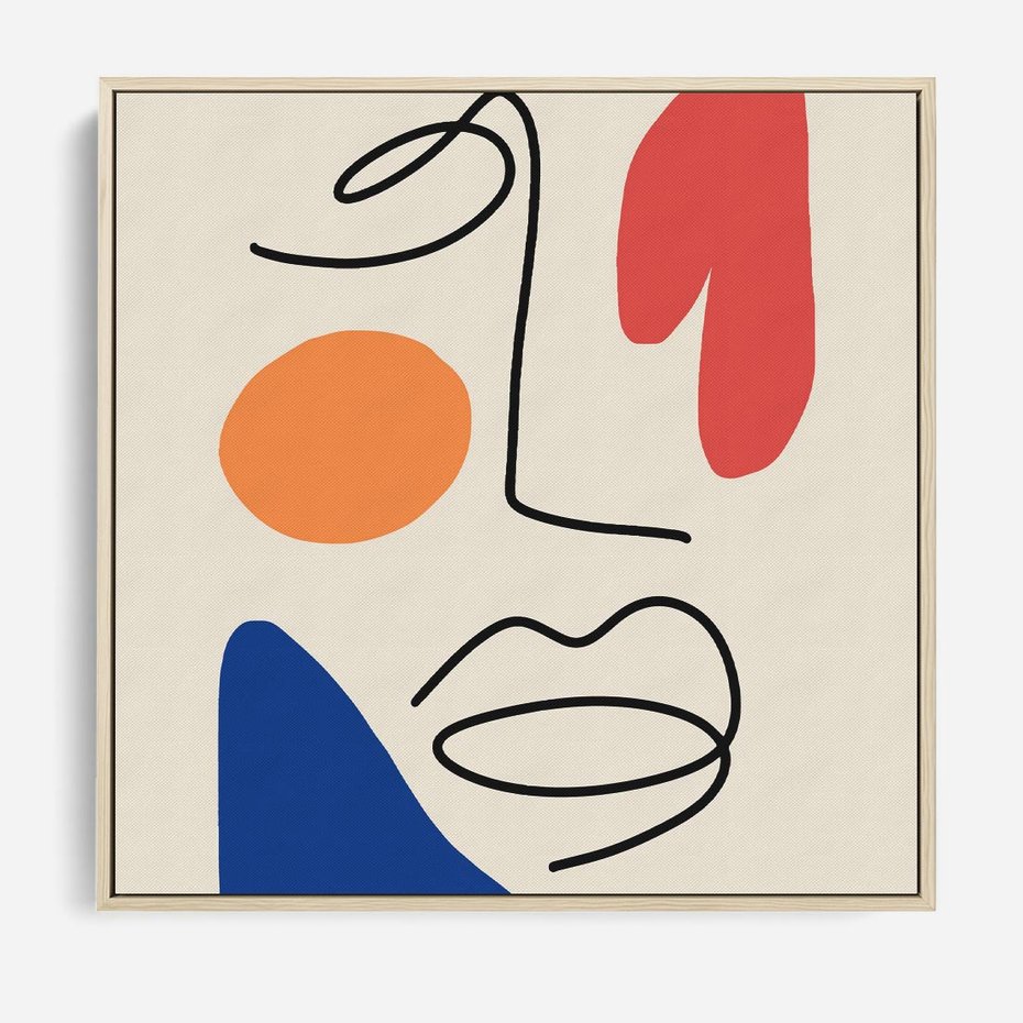 Obraz w ramie 50x50 - Rozbijające Granice Kształtów - abstrakcyjny obraz, przypomina twarz - rama drewno