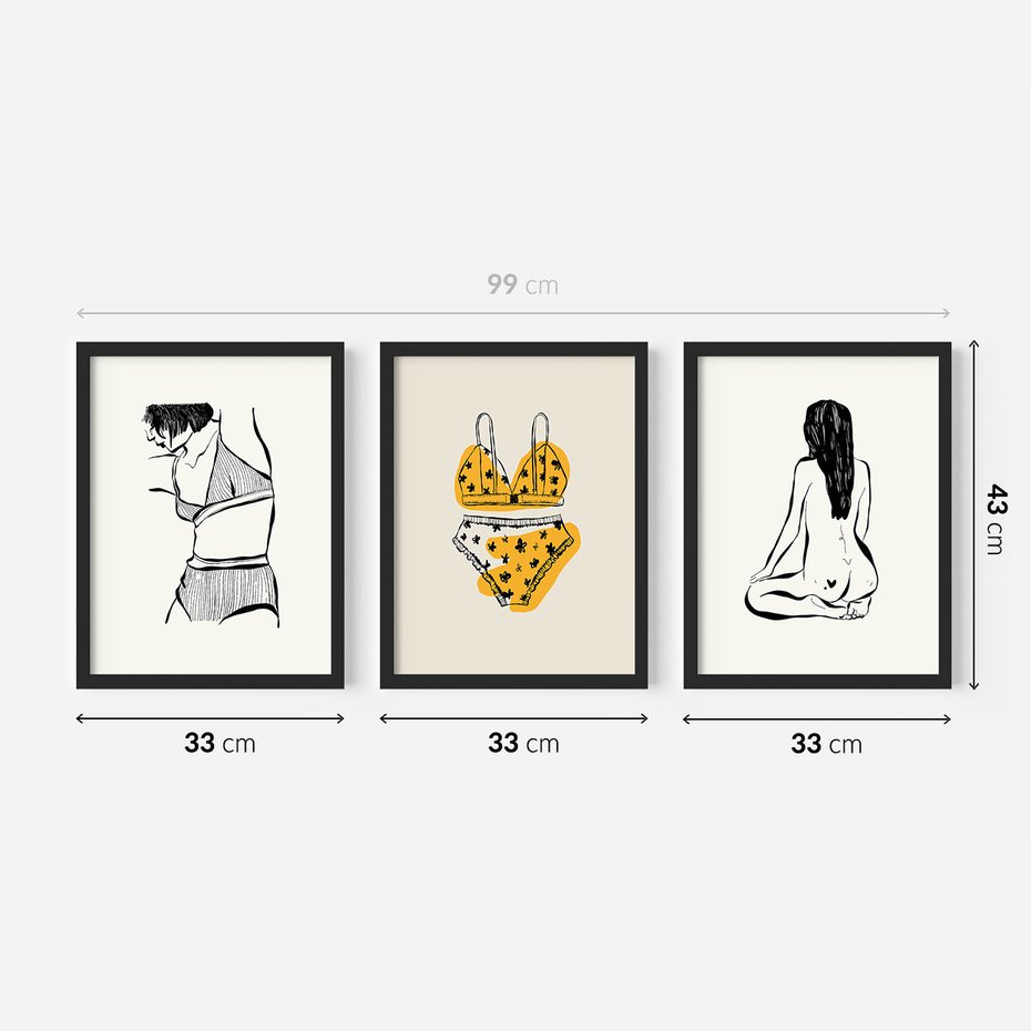 Zestaw obrazy w ramie 30x40 galeria - Kobiece, plakaty, bielizna, garderoba - rama czarna