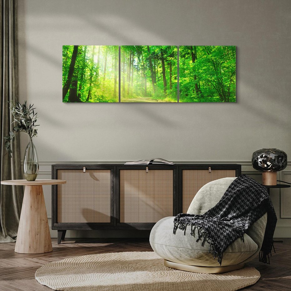 Obraz na płótnie 150x50 - Urok lasu na drodze - las, drzewa