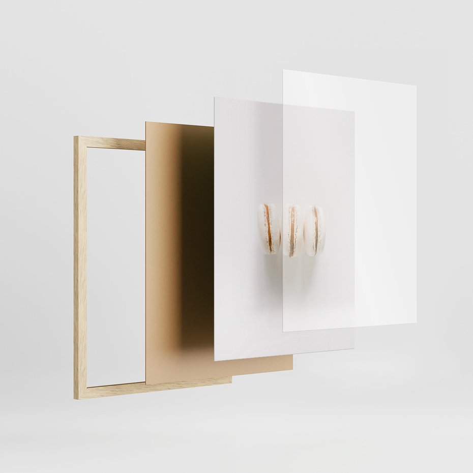 Zestaw obrazy w ramie 50x70 galeria - Makaroniki, kawa, typografia, napisy - rama drewno