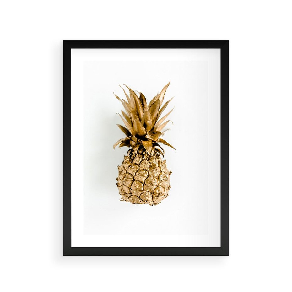 Plakat w ramie 30x40 - Ekskluzywny Akcent - złoty, ananas - rama czarna