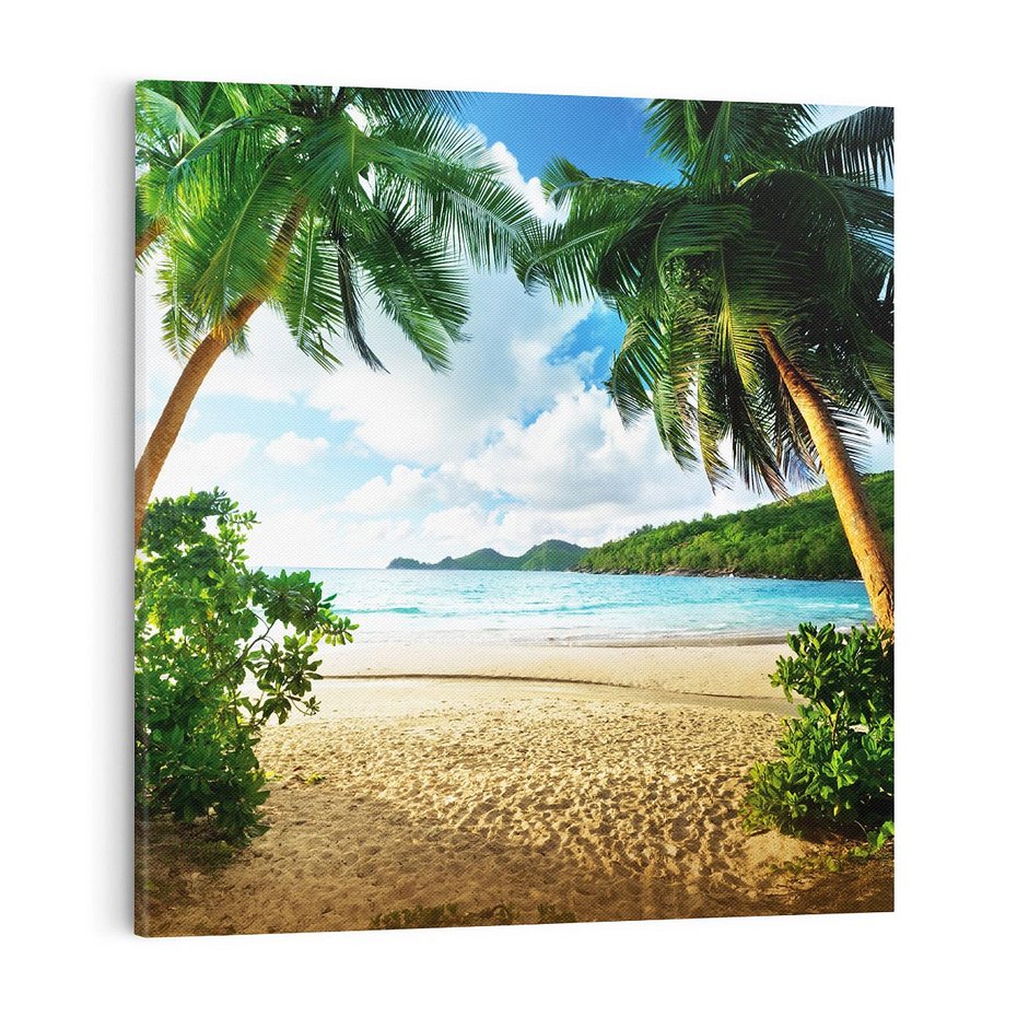 Obraz na płótnie 50x50 - Rajskie Seszele - plaża i palmy - Seszele, plaża