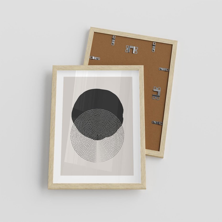 Plakat w ramie 30x40 - Boho Przenikanie Uroku - abstrakcyjna kompozycja, okręgi - rama drewno