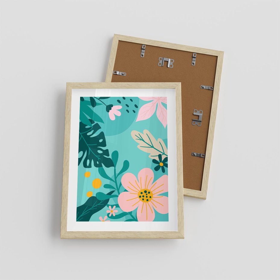 Plakat w ramie 30x40 - Kwiatowy Impuls - pastelowa kompozycja, kwiaty - rama drewno
