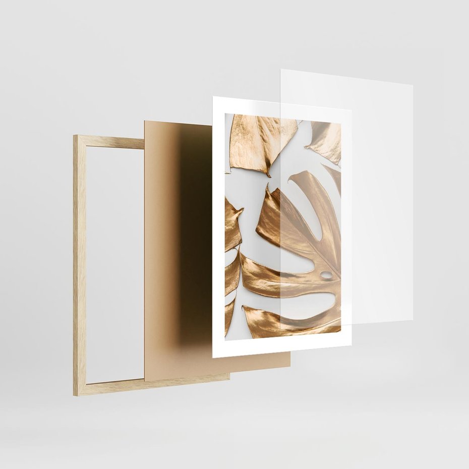 Plakat w ramie 30x40 - Siła Natury - złote, liście - rama drewno